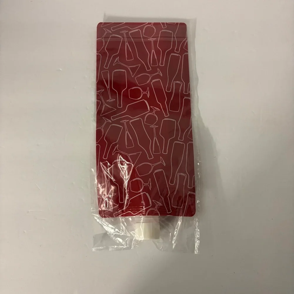 750ml Collapsible Wine Flask Pouch Red Reusable Foldable Travel Drink Bag Cap